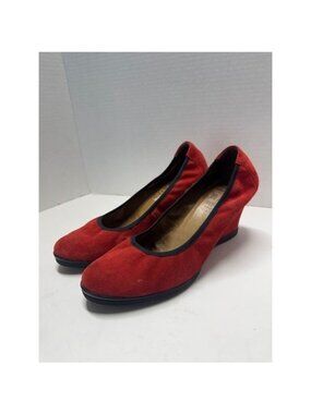 Wonders Red Suede Wedge Pumps Leather Made in Spain EU 38 L-8061 7.5